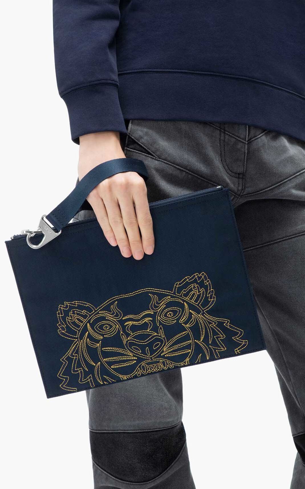 Pochette Kenzo Large Kampus Tiger Femme Bleu Marine Bleu | MKGU-12537